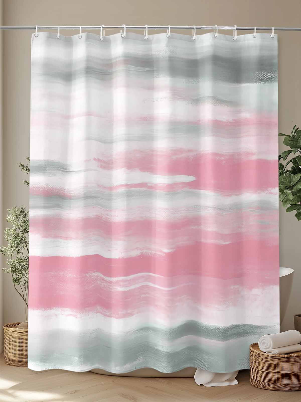 Boanket Polyester Fabric Pink Gray White Shower Curtain, Contemporary Simple Abstract Mottled Waterproof Bathtub Curtain Bathroom Decor Set with Hooks 72 x 78 Inches,