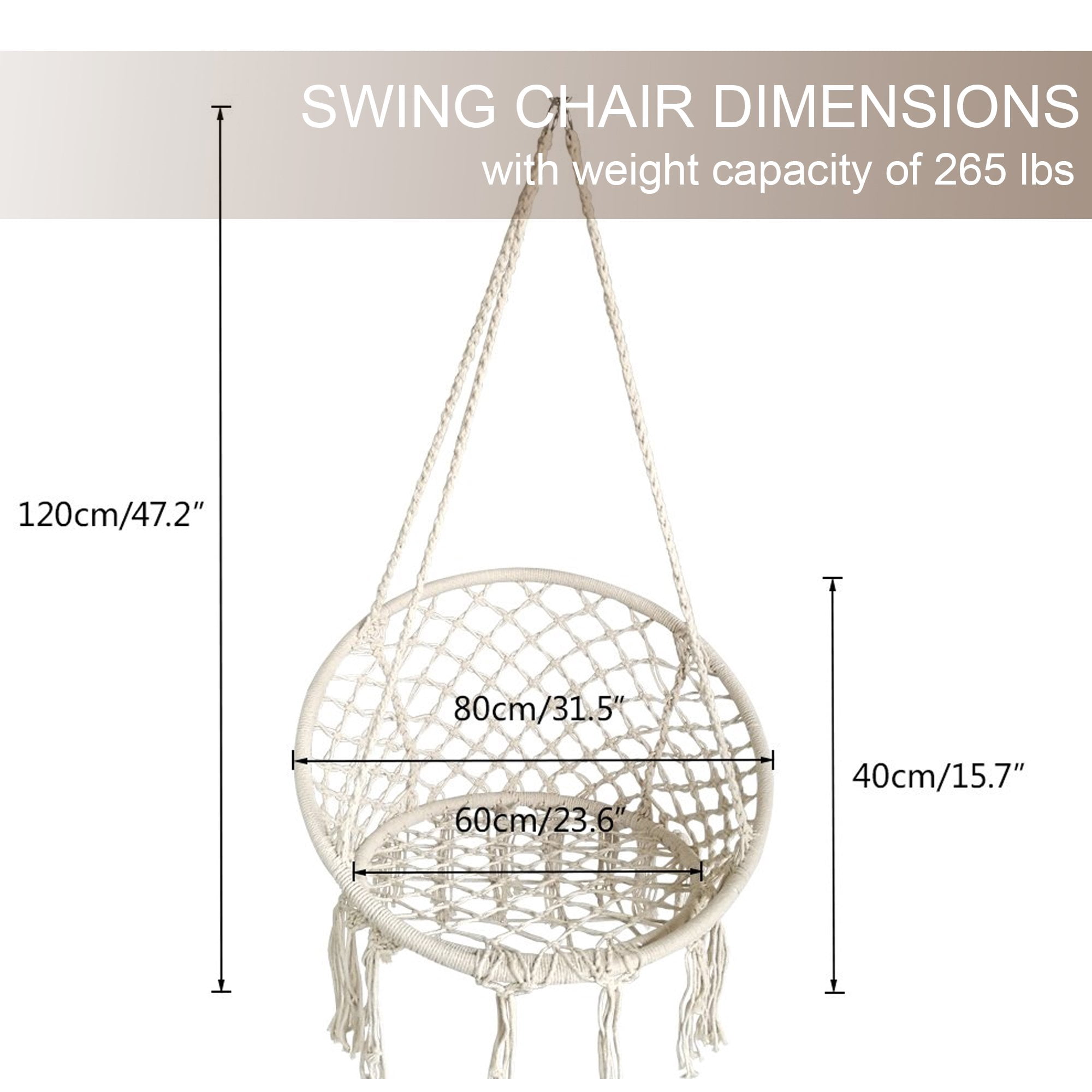 Hanging Outdoor Swing Chair Macrame Cotton Hammock Chair - Off-White