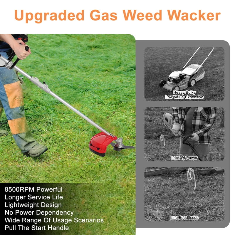 Floseru 52CC Gas Weed Wacker, 2-Cycle 2 in 1 Gas Weed Eater, Upgraded 2.2KW/8500rpm Weed Eater Gas Powered, Multi-Functional Trimming Tool Hedge Brush Cutter Complete Accessories