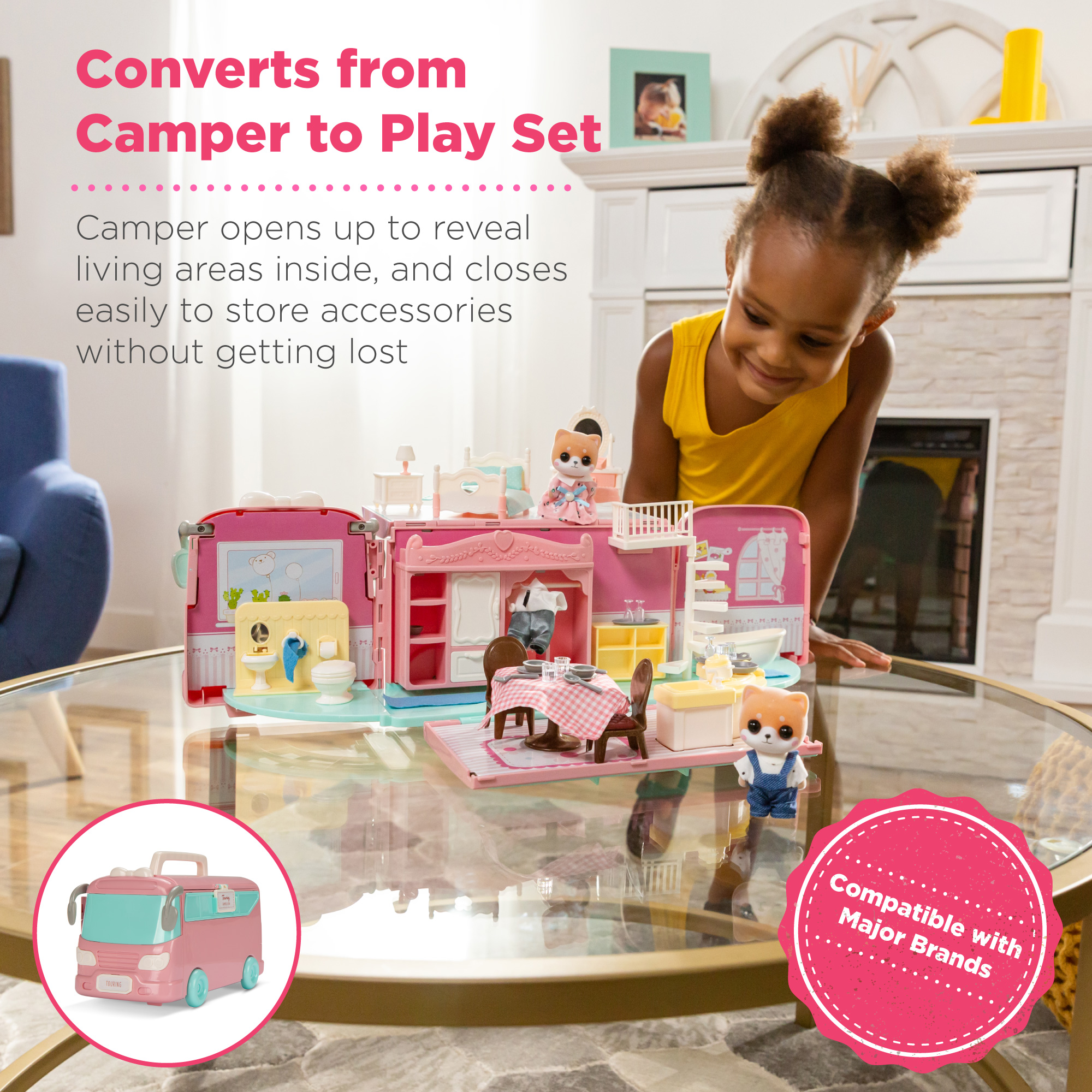 Best Choice Products Camper Van Playset Pretend Play Dollhouse Toy with 54 Accessories and Tiny Critters for Kids - image 3 of 7