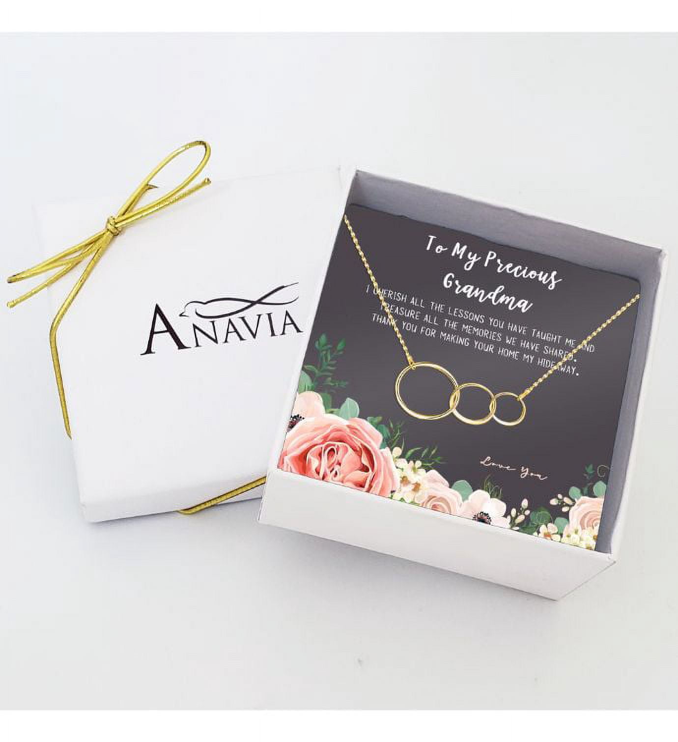 Gift for Grandmother's Day Card Necklace, Mother's Day Jewelry, Mother' Day Necklace and Card Gift, Necklace and Card Mother's Day Gift Ships Next Day! [Gold 3 Rings, No-Personalized Card]