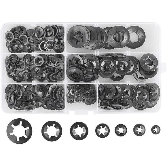 280 Pcs Lock Washers Lock Washers, Steel Lock Washers Quick Lock Washers M3 M4 M5 M6 M8 M10 M12, 7 Sizes, Black-