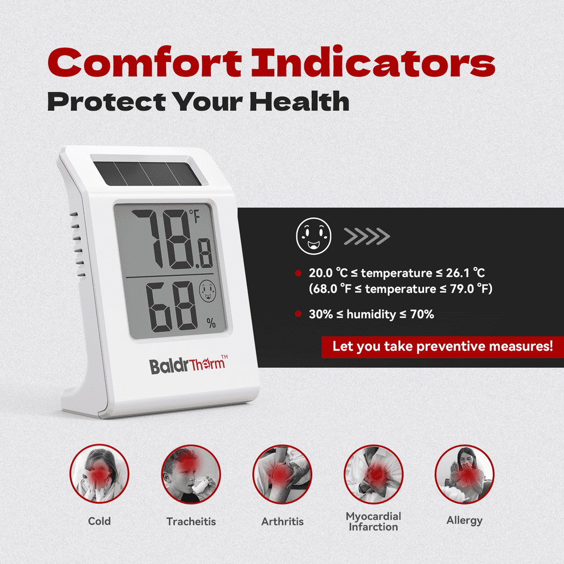BaldrTherm Digital Thermometer and Hygrometer Meter - 2.2" Display (3-Pack)