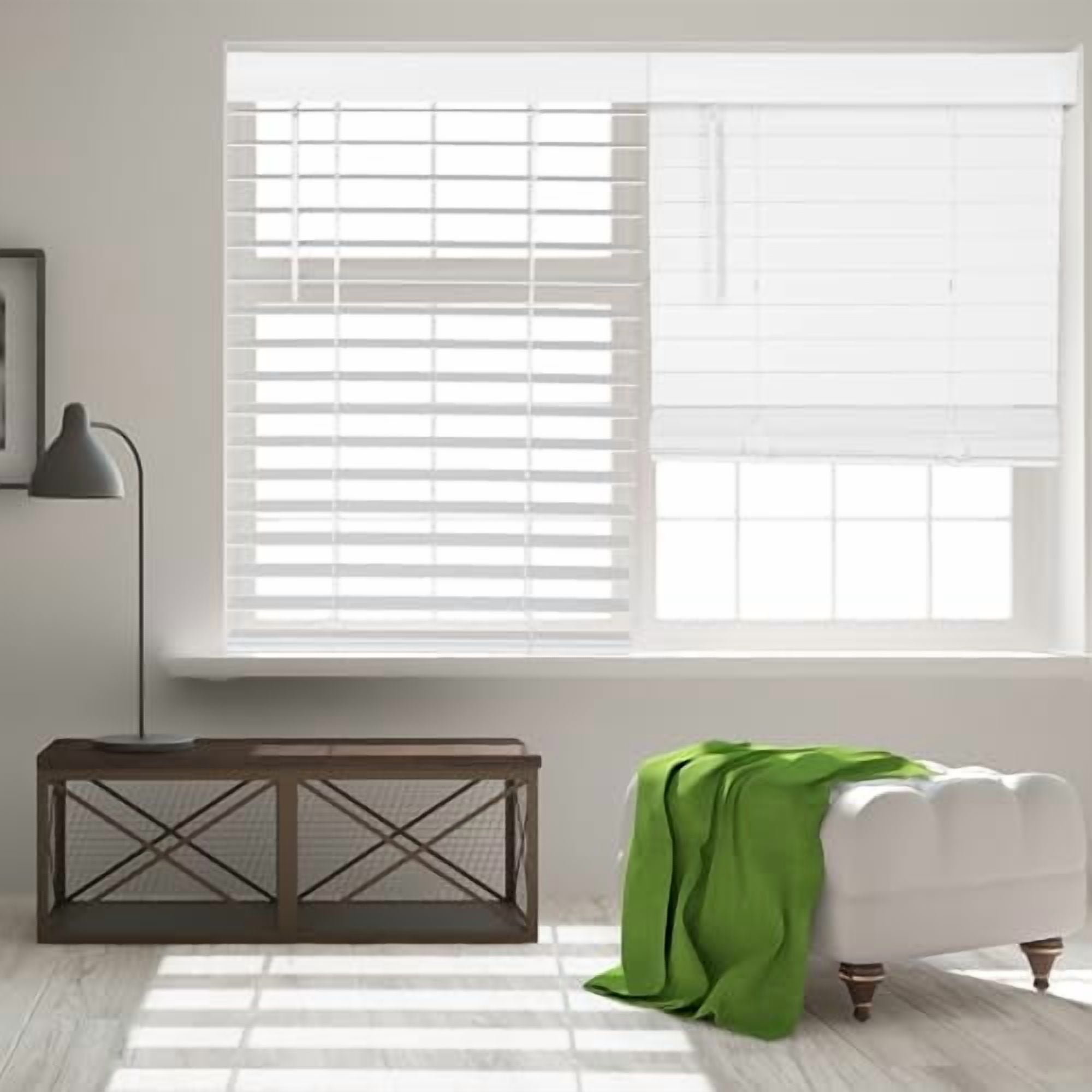 Faux Wood Blinds with Classic Valance, Cordless, 2" Slat, 34.5" W x 73" H, Blinds for Indoor Windows, Room Darkening Window Blinds for Home Interior Windows and Doors, Pure White
