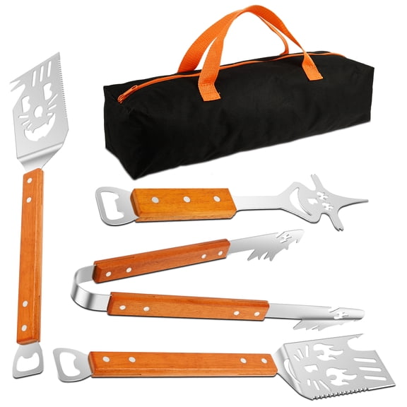 Sutowe 4Pcs BBQ Tongs Spatula and Fork Set Multifunctional Grill Spatula Creative Stainless Steel Barbecue Fork Food Turner Barbecue Utensils for Party