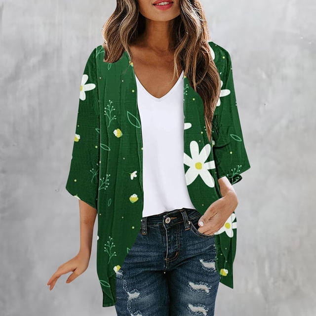 LOVZFMLL Cardigan pour Femmes Manches Longues Imprimé Blouse Décontractée