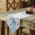 thumbnail image 3 of Table Runner Dresser Scarves Merry Christmas Cute Farm Dwarf Cotton Linen Burlap Table Cover Blue Snowflake on Linen Table Runners for Family Kitchen Dining Holiday Party Banquet Decor, 3 of 5