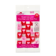 Valentine's Red Checks Cello Mini Party Treat Bags with Twist Ties 4"x6", 20 Ct, Way To Celebrate
