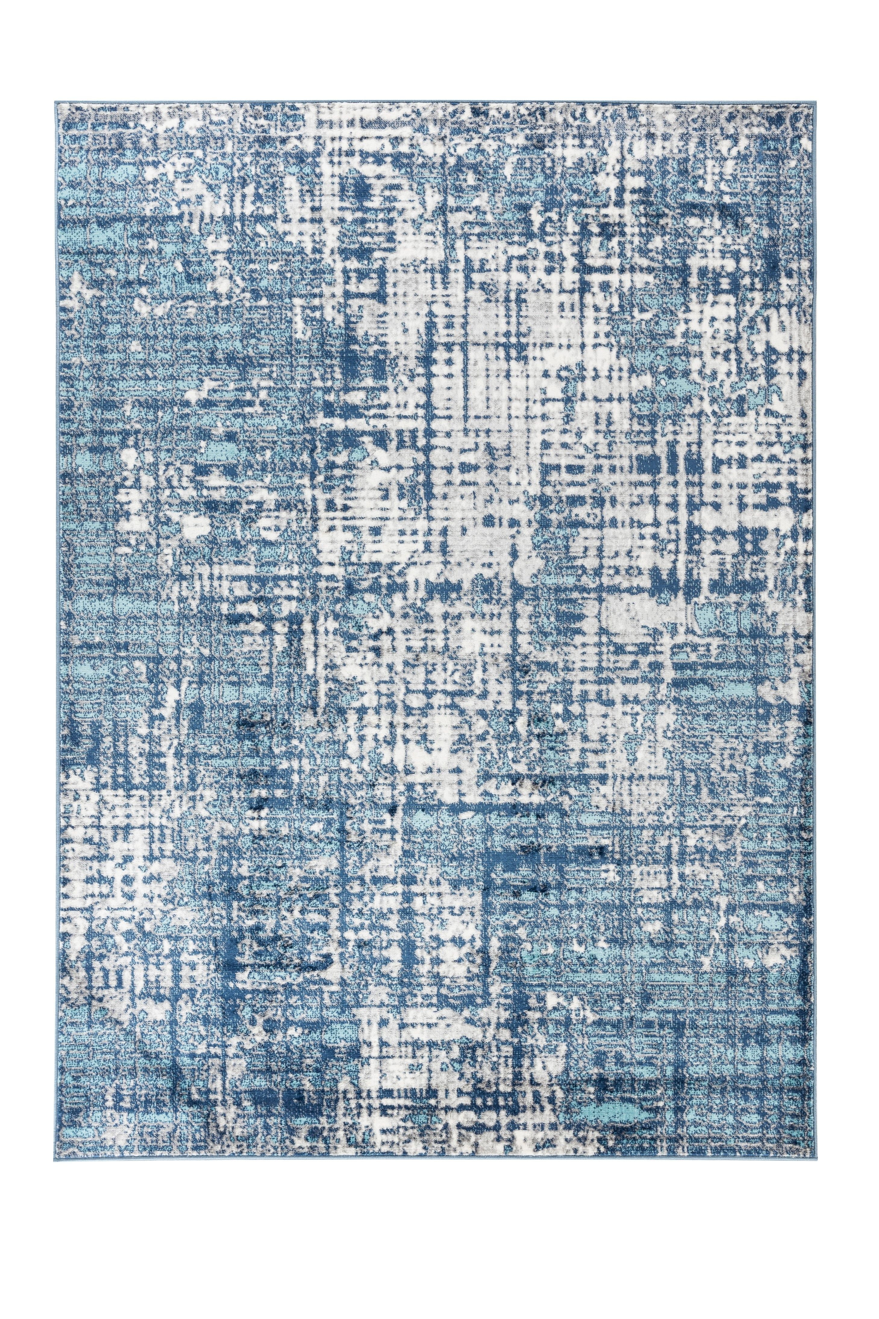 Hampton Collection Modern Washed Navy Blue White Area Rug
