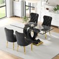 thumbnail image 3 of 5-Piece 70" Glass Dining Table Set, Tempered Glass Top with OC Shape Frame & Stainless Steel Base, 4 Velvet Chairs with Stainless Steel Legs, 3 of 7