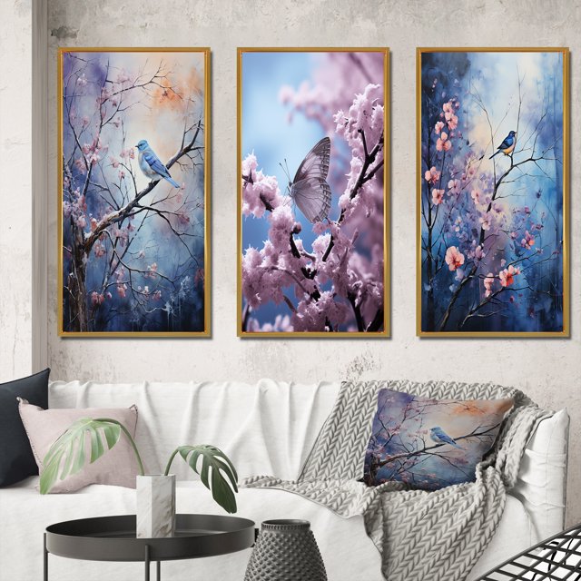 Designart "Pointillism Art of Enchanted Winter Frost II" Animals Framed Wall Art Set Of 3 - Multi-Color Forest Winter Frame Gallery Set For Office Decor