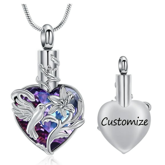 Hummingbird Urn Necklace for Ashes With Birthstones Heart Cremation Jewelry for Ashes Memory Ashes Keepsake Urn Necklace for Loss Loved Ones Women