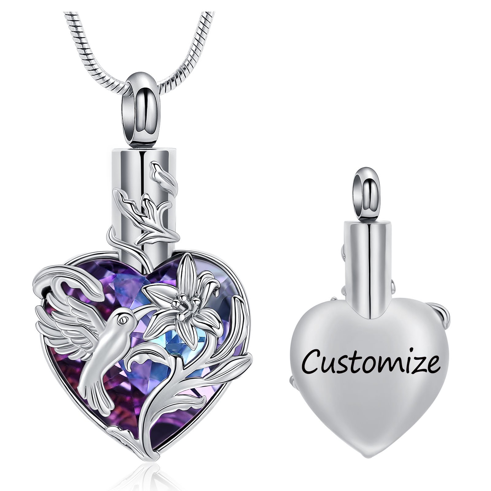 Hummingbird Urn Necklace for Ashes With Birthstones Heart Cremation Jewelry for Ashes Memory Ashes Keepsake Urn Necklace for Loss Loved Ones Women
