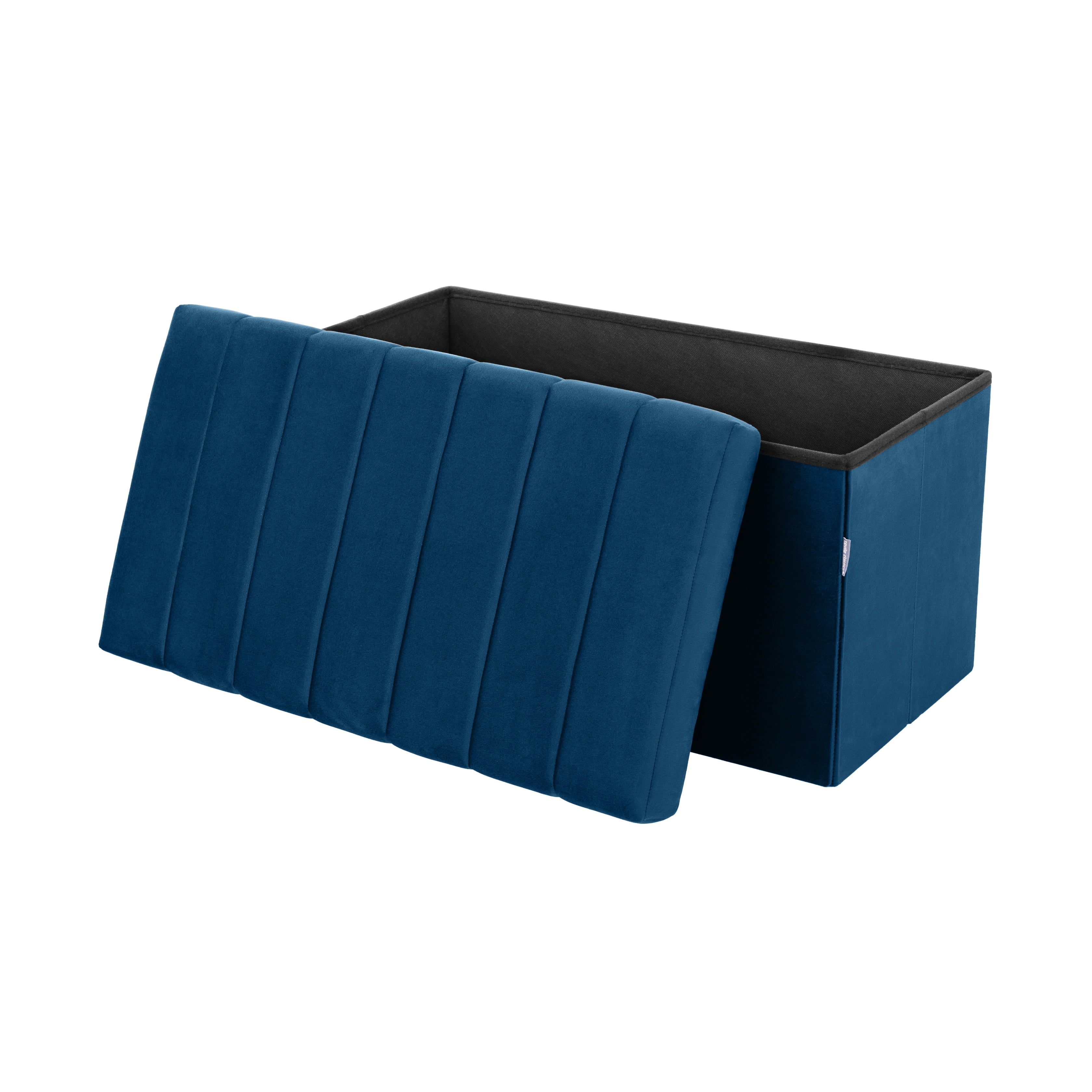 Seville Classics Cushioned Fabric Ottoman Hidden Storage Chest Footrest Chair for Bedroom, Dorm, Loft, Living Room, Entryway, Hallway, Blue Velvet, 30" Trunk