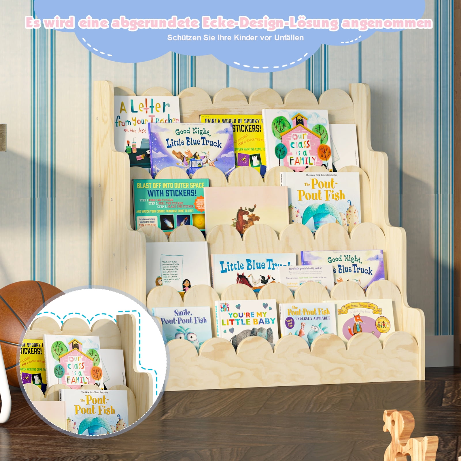 Hironpal 4-Tier Kids Bookshelf, Montessori Wood Bookcase for KidsRoom,Bedroom,Playroom,Gift for Boys&Girls,Natural
