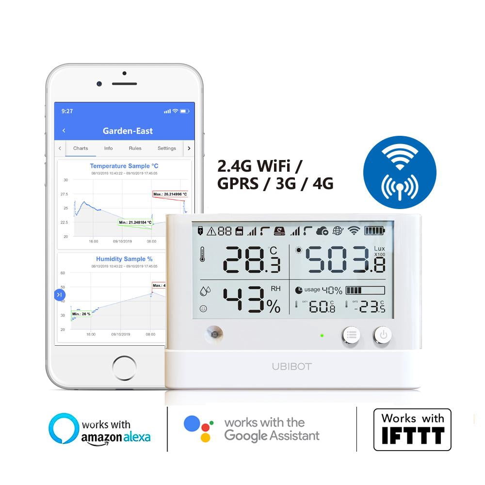 UbiBot WS1 Pro Thermohygrometer with LCD, 10-90% RH, 140°F