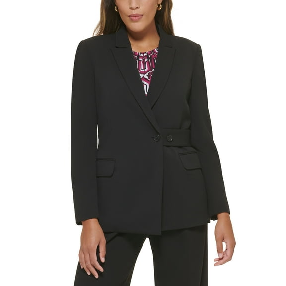 Petite Scuba Crepe Belted Long-Sleeve Jacket Black 2P
