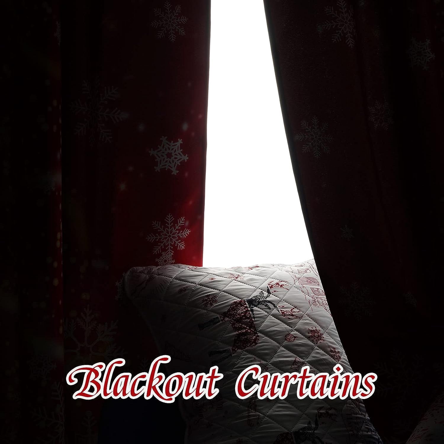 Alishomtll Christmas Snowflake Blackout Curtains Room Darkening Grommet Window Drapes for Living Room , 52" x84", Red, Set of 2 Panels