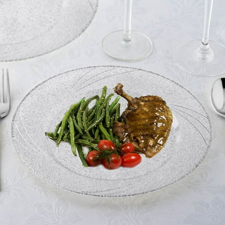 BalsaCircle 12 pc 9-Inch Glittered Clear Plastic Round Plates - Disposable Wedding Party Catering Tableware
