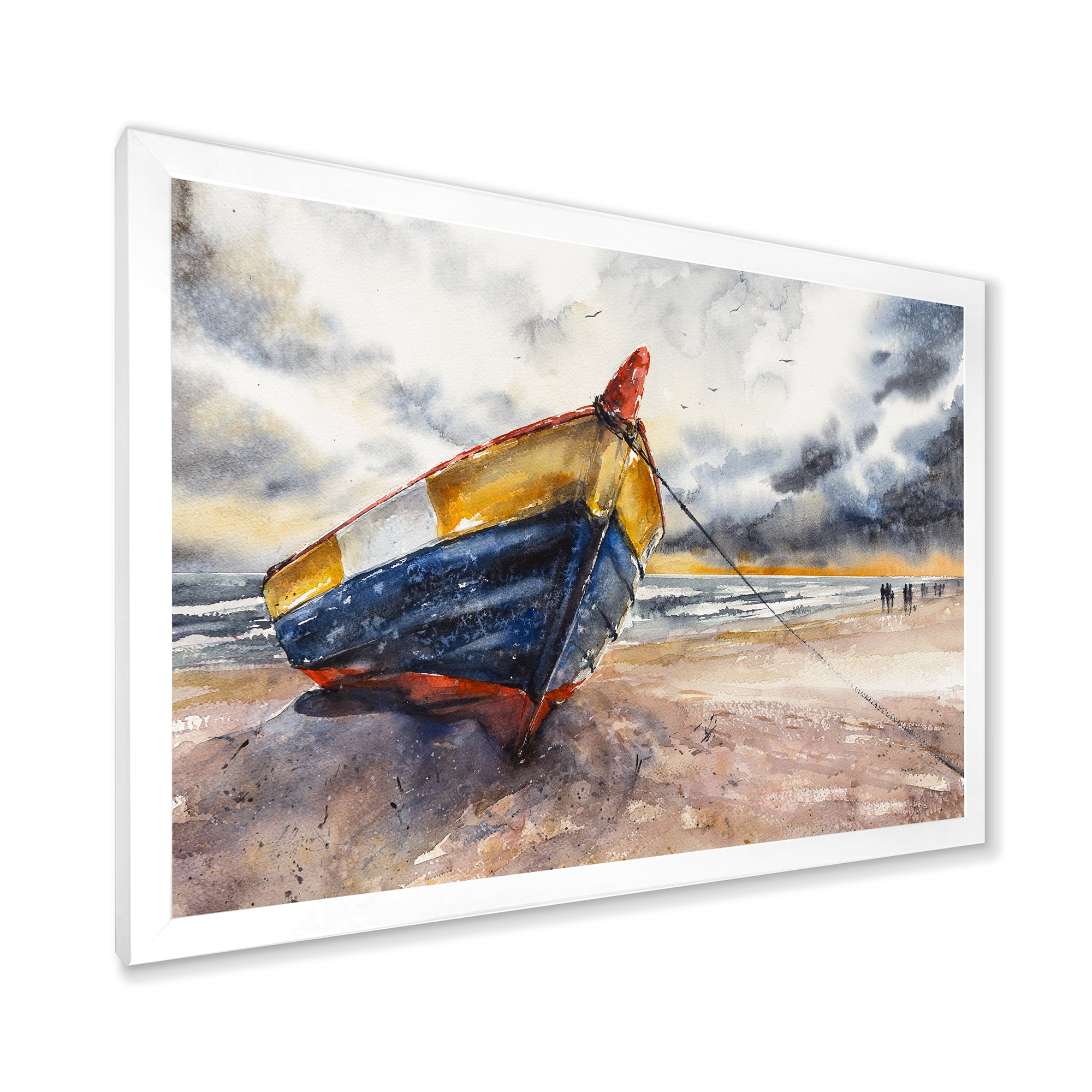 Designart 'Wooden Boat On The Baltic Shores At Evening Glow' Nautical & Coastal Framed Art Print