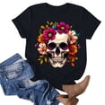 thumbnail image 4 of T-Shirts for Women Graphic Tees Skull Flowers Halloween Shirts Cotton Short Sleeve Summer Tops, 4 of 5