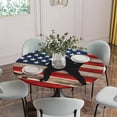 thumbnail image 5 of American Flag Round Fitted Tablecloth with Elastic Edge Blue Red USA Flag Retro Hockey Star Wood Grain Table Cover Fit for 45"-54" Tables Waterproof Tablecloths for Dinner Camping Picnic, 5 of 9