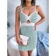 thumbnail image 6 of Women'S Casual Striped Contrasting High Waisted Knitted Suspender Wrap Hip Dress Tight Mini Dress Green L, 6 of 10