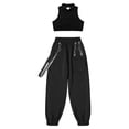 thumbnail image 3 of vastwit Kids Girls Hip Hop Dance Outfit Crop Tank Top with Chain Pocket Pants Jogger Athletic Sports Black 16, 3 of 7