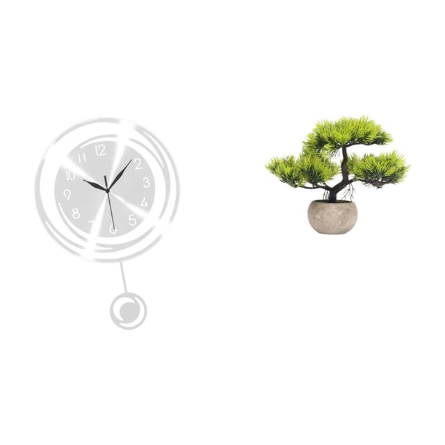 Adorno De Reloj De Pared Acrílico Con Grandes Números Arábigos Y Bonsái Artificial, Planta Artificial Para Decoración De Mesa De Estudio Y Cocina.