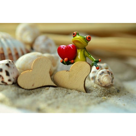 Sand Frog - Canvas Print Frog Valentine's Day Funny Heart Sand Wood Stretched Canvas 10 x 14