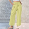 thumbnail image 2 of hoksml Womens Wide Leg Pants Solid Color Loose Plus Size Cotton Linen Pants Elastic Waist Tie Casual Nine-quarter Pants Straight Leg Pants S-5XL, 2 of 7