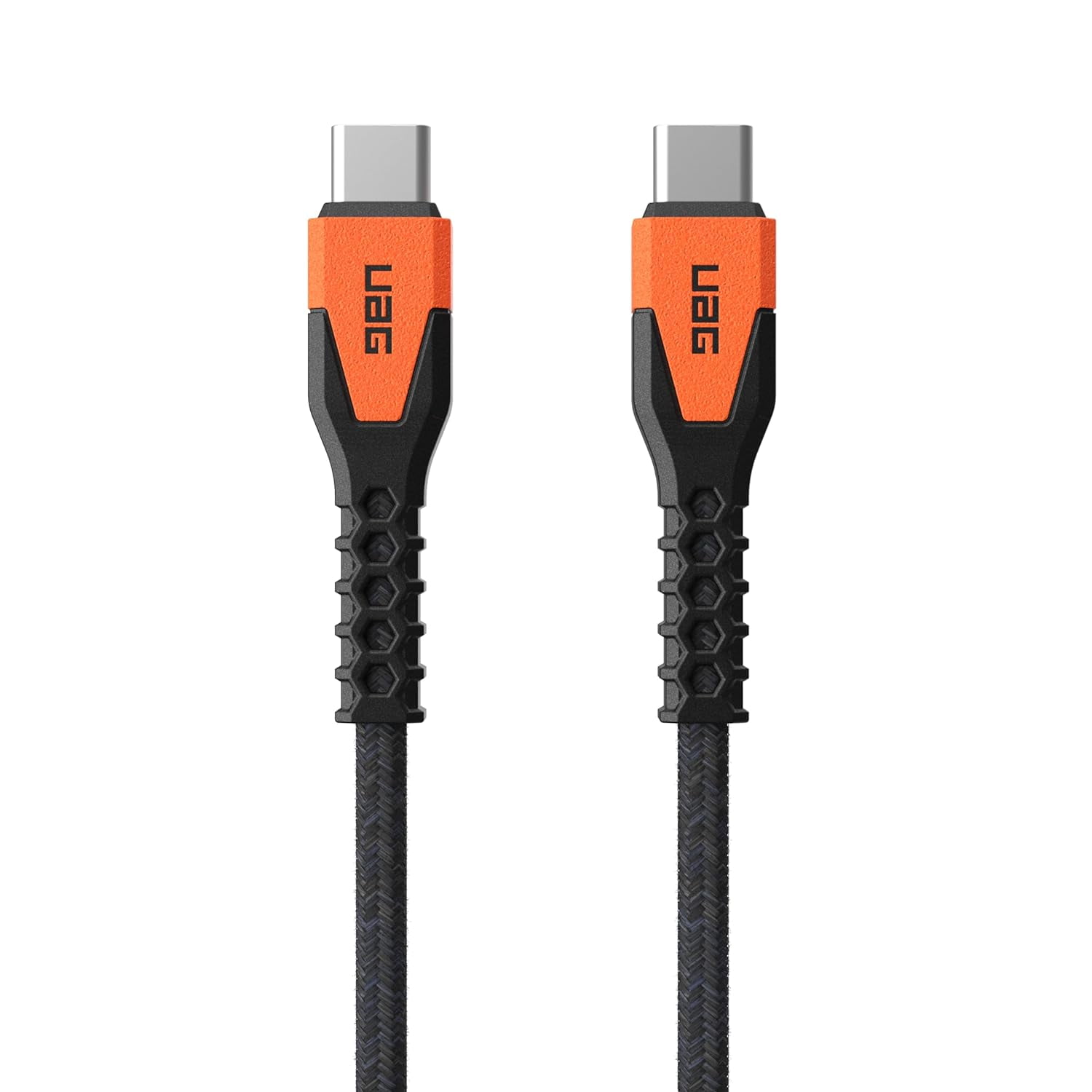 UAG Rugged Kelvar Core USB-C to USB-C Cable 5ft/1.5m 60W Power Delivery PD Reinforced Fast Charging Cable for iPhone 17/16/15, MacBook, iPad Pro, Samsung Galaxy S25/S24/S23, Black/Orange