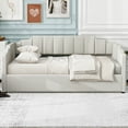 thumbnail image 3 of Full Size Upholstered Daybed with Underneath Storage, Linen Fabric Sofa Bed Frame with Slats Support and Solid Wood Legs for Living, Bedroom, Guest Room, No Box Spring Needed, White, 3 of 9