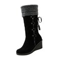 thumbnail image 3 of Willtoo Womens Knee High Boots Fuzzy Cuff Lace Up Wedge Heel Tall Boots Fashion Warm Snow Boot for Casual Outdoor Fall & Winter Wear, 3 of 6