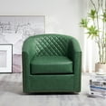 thumbnail image 4 of 29" Wide Tufted Faux Leather Swivel Barrel Chair, PU Leather Modern Upholstered Accent Chairs with Nailhead Trim, Small Armchair for Living Room Bedroom, Green, 4 of 13
