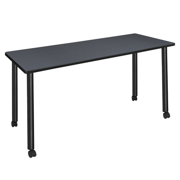 66" x 24" Kee Mobile Training Wood Table- Grey/ Black
