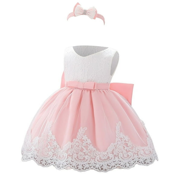 LUOGENLI Dress Baby Girls Baptism Lace Dress Bowknot Flower Dresses Wedding Christening Tutu Gown First Birthday Outfit Girl Dress for Girls 12-18 Months