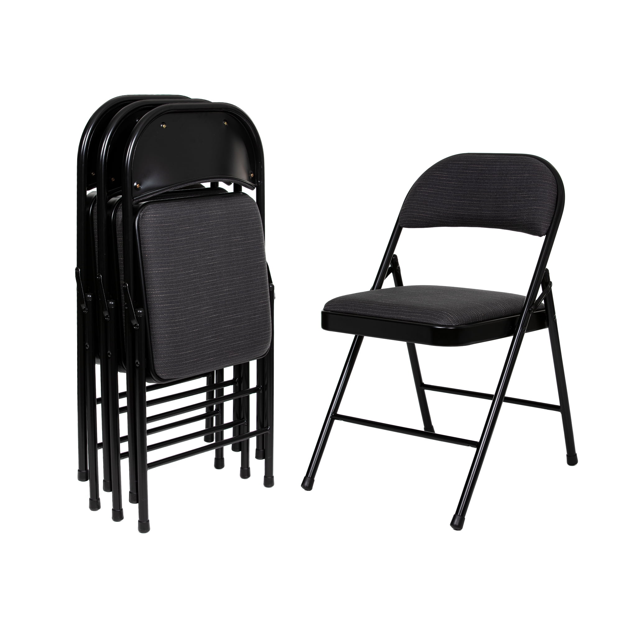 Hampden Furnishings Bernadine Collection Basics Fabric Folding Chair, Black, Pack of 4