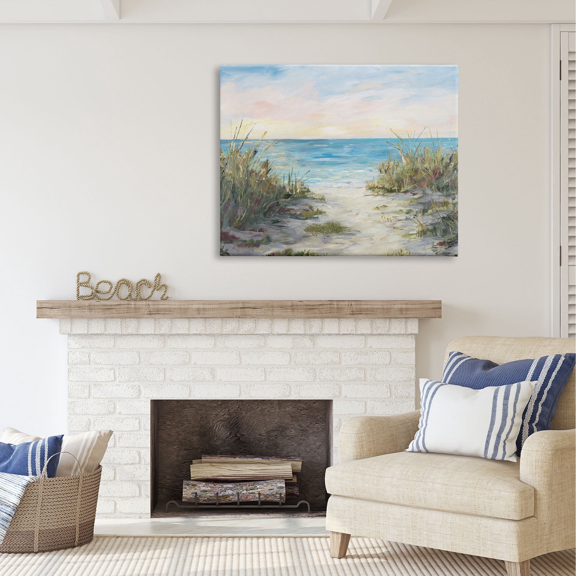 Stupell Industries Sea Grass Ocean Path Nature Painting Gallery Wrapped Canvas Print Wall Art, 48 x 36