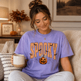 thumbnail image 2 of Spooky Pumpkin Halloween T-Shirt, Retro Bat Spiderweb Graphic Tee, Cute Fall Season Shirt, Vintage October Apparel Gift for Her - Violet, 2XL, 2 of 5