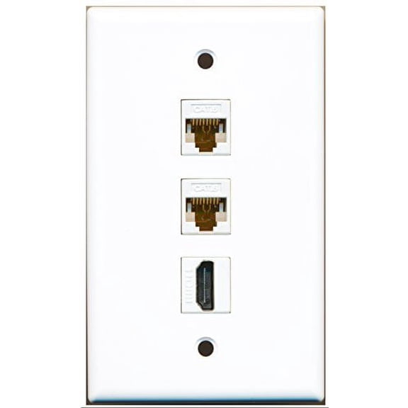 RiteAV - 1 Port HDMI 2 Port Cat6 Ethernet White Wall Plate