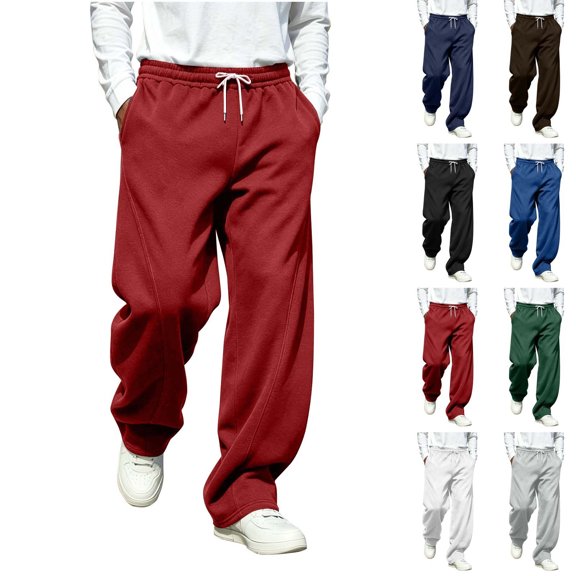 Aezemi Mens Elastic Waist Sweatpants with 3 Pockets Drawstring Fashion Pull on Casual Workout Pants Outdoor Winter Fall Comfy Long Trousers M