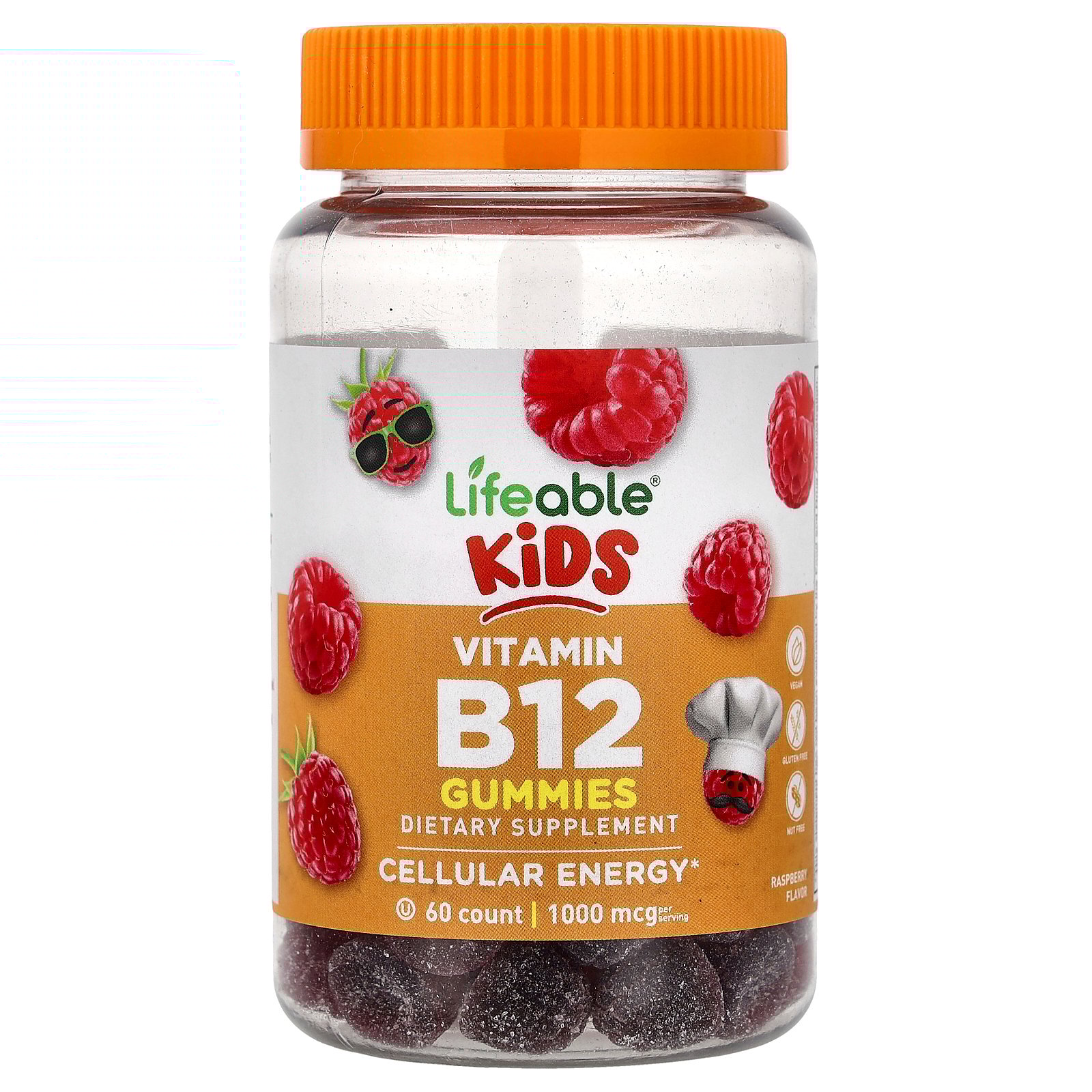 Lifeable Kids Vitamin B12 Gummies, Natural Raspberry, 60 Gummies (500 mg per Gummy)