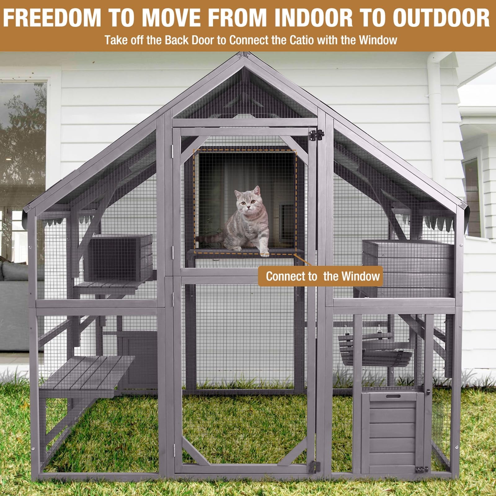 Aivituvin Cat House Outdoor Catio for Cat Enclosure Large Kitty Shelter with Waterproof Cover, Platforms,55" Kitty Playpen