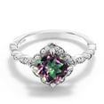 thumbnail image 3 of Gem Stone King 2.04 Cttw Green Mystic Topaz and Moissanite Engagement Ring | 925 Sterling Silver | Cushion Cut 7MM | Wedding Anniversary Promise Ring for Women | Available in Size 5-9, 3 of 5