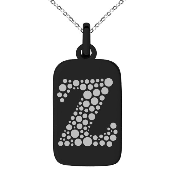Stainless Steel Letter Z Initial Dotted Monogram Engraved Small Rectangle Dog Tag Charm Pendant Necklace