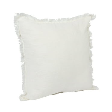 Creative Co-Op Square Stonewashed Linen Pillow with Fringe, Ivory