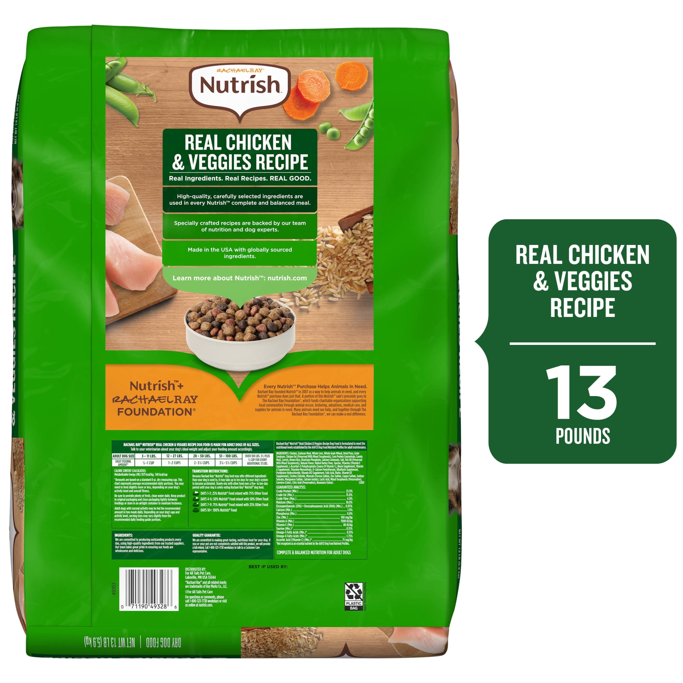 Rachael Ray Nutrish Adult Dry Dog Food Real Chicken & Veggies Recipe, 13 lb.
