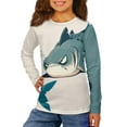 thumbnail image 4 of FUIALDOLG Shark Kids Boys T Shirts Casual Long Sleeve Green Beige Tops 2 Pack Round Neck Soft Loose Basic Tees 13-14 Years, 4 of 6