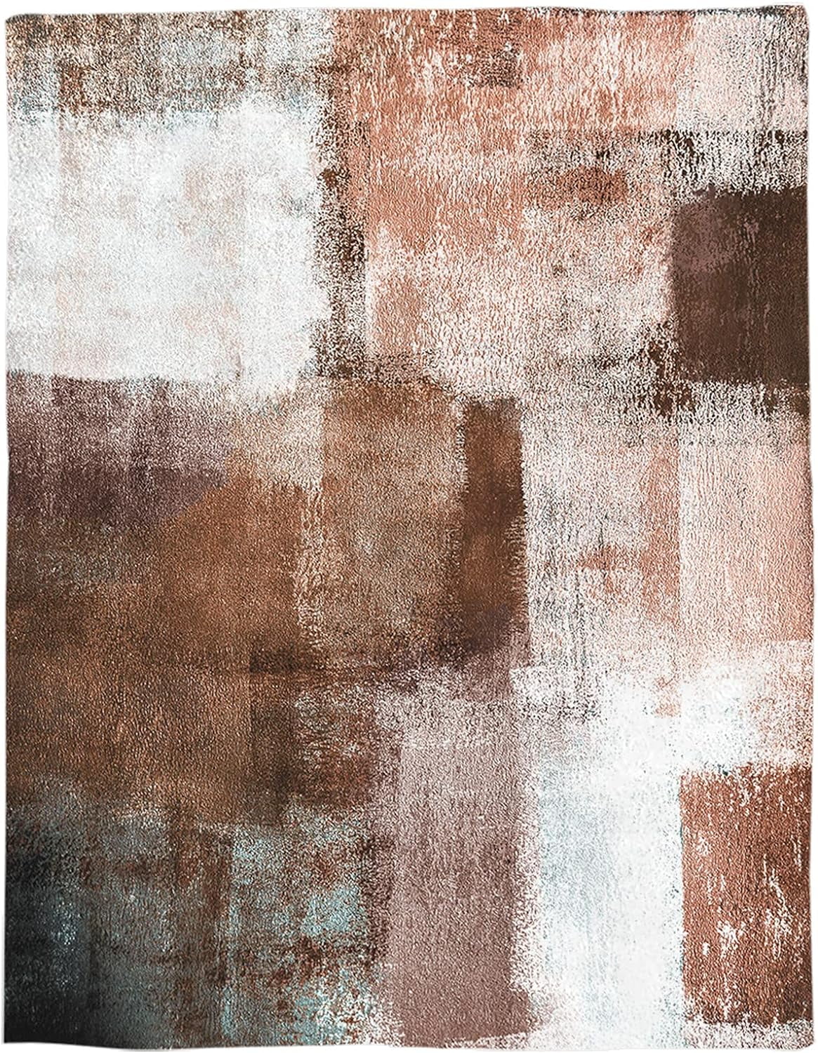 Flannel Fleece Blanket Brown and Grey Super Soft Breathable Throw Blankets Rustic Paint Art Graffiti Lattice Warm Cozy Decorative for Sofa Chair Bedroom All Seasons Use 50" x 60"